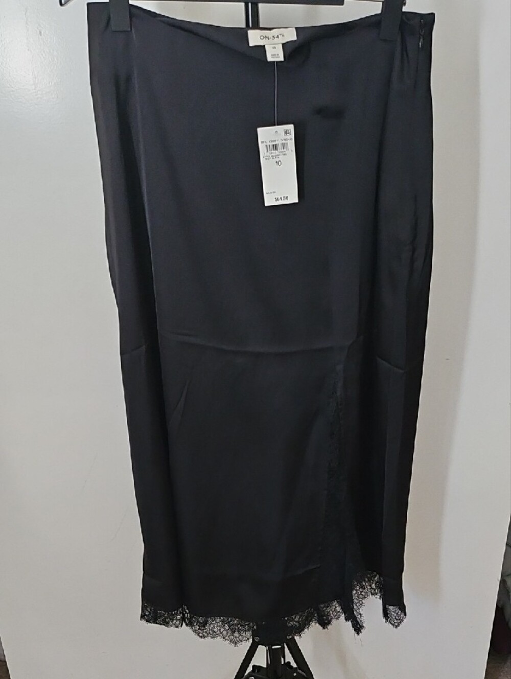 NWT Black Slip Skirt with Lace Hem